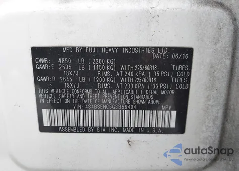 2016 Subaru Outback 3.6R Limited z USA, uszkodzony, nr VIN 4S4BSENC5G3356404